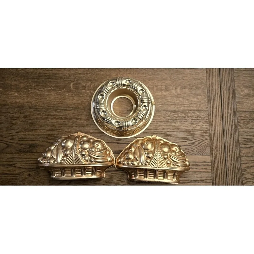 Copper Tone Aluminum Jello Cake Molds Fruit Basket Ring Set 3pc
